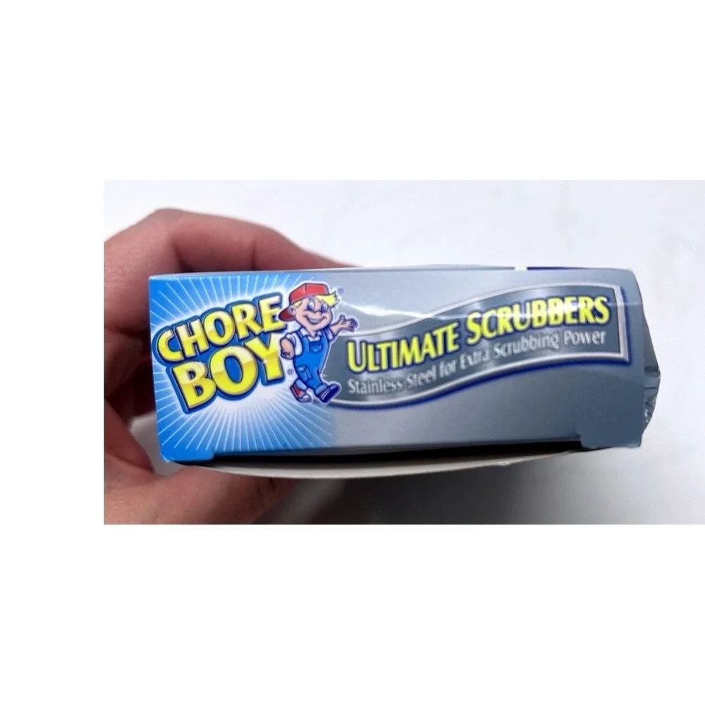 7 Chore Boy Stainless Steel Scrubbers 2 pack = 14 scrubbers Outer Box‎ Crushed